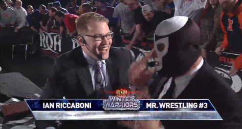 Ian Riccaboni and Mr. Wrestling 3 at Ring of Honor's Winter Warriors Tour